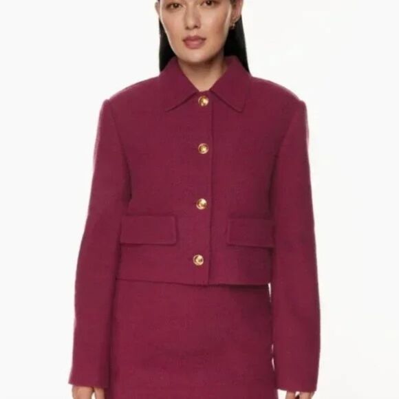 Babaton Burgundy Blazer with Gold Buttons - Picture 1 of 5